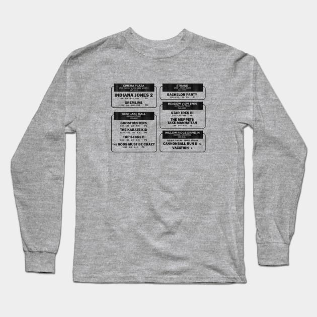 1984 Movie Showtimes (faded) Long Sleeve T-Shirt by GloopTrekker